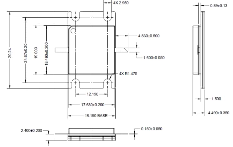 機械図面 - Qorvo QPD1006 GaN RF IMFETトランジスタ